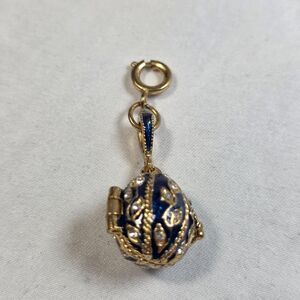 Landau Russian Style Cobalt Blue Enamel Rhinestone Egg Charm Pendant